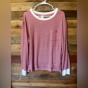 Stars Above Red & White Striped Long-Sleeve Pocket Top